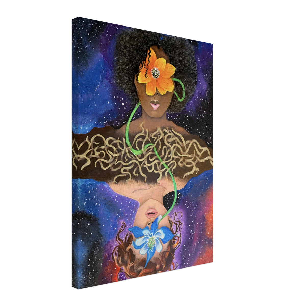 A high-resolution canvas print featuring detailed artwork of intertwining roots spreading across a neutral background, symbolizing growth and stability.