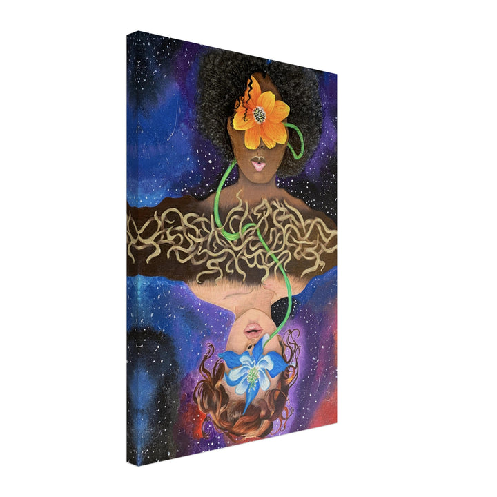 A high-resolution canvas print featuring detailed artwork of intertwining roots spreading across a neutral background, symbolizing growth and stability.
