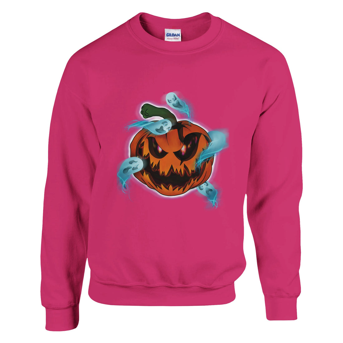 A unisex sweatshirt featuring a bright orange haunted pumpkin graphic with the phrase "Pumpkin Possession" printed on the front.

