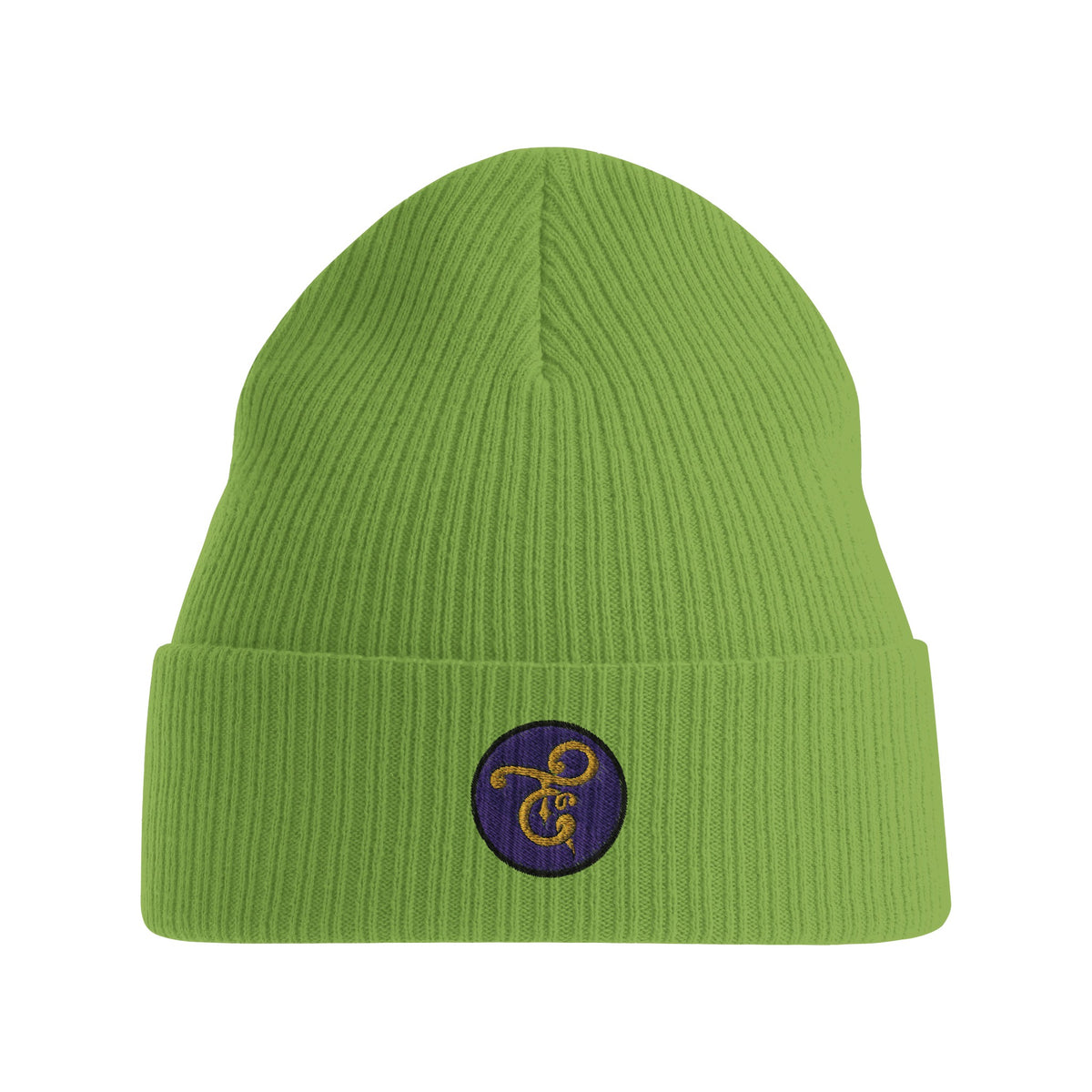 A black knit beanie featuring the Tafanji Creations logo embroidered on the front in white thread, displayed on a neutral background.

