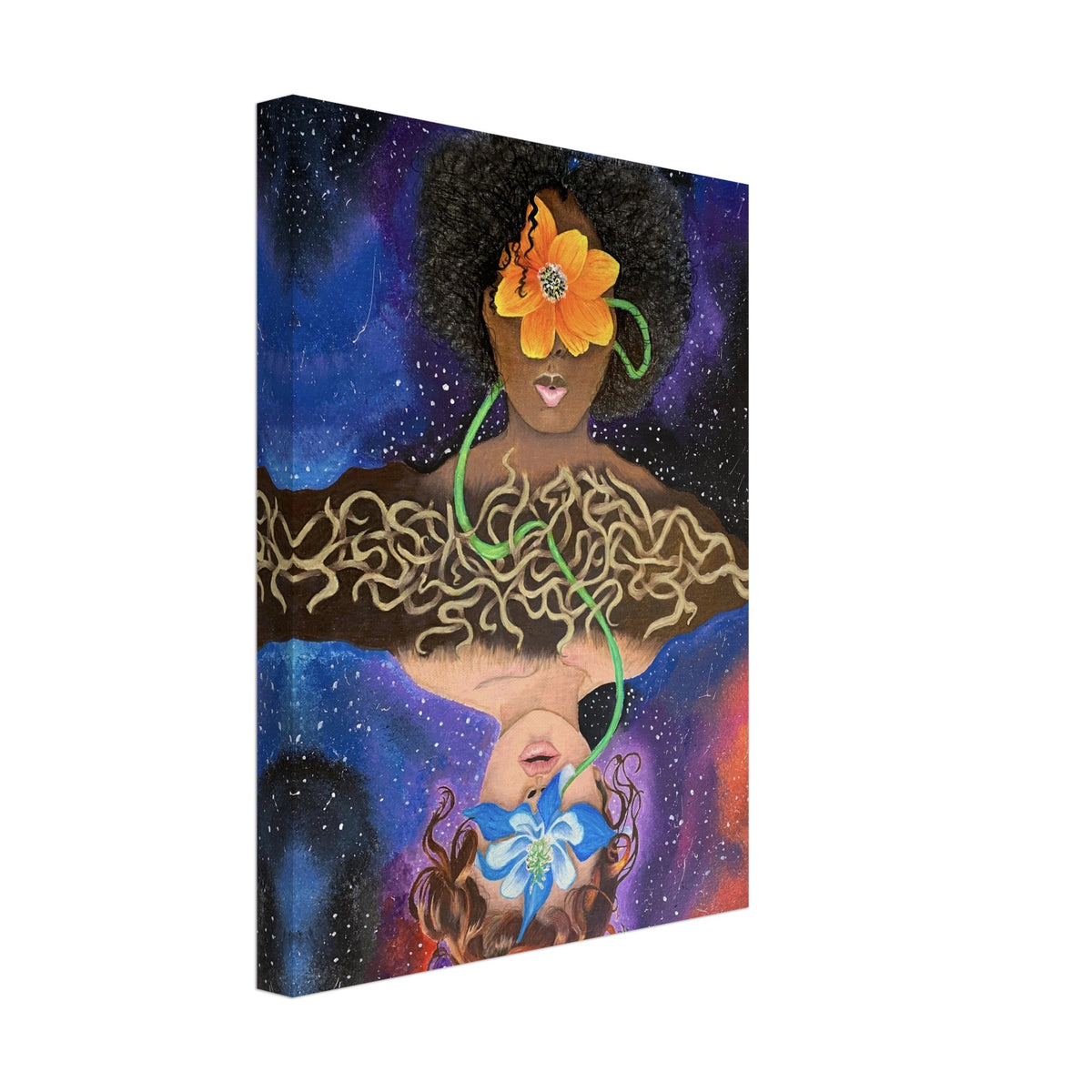 A high-resolution canvas print featuring detailed artwork of intertwining roots spreading across a neutral background, symbolizing growth and stability.