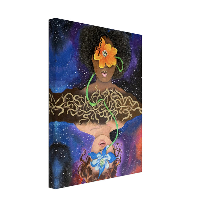 A high-resolution canvas print featuring detailed artwork of intertwining roots spreading across a neutral background, symbolizing growth and stability.
