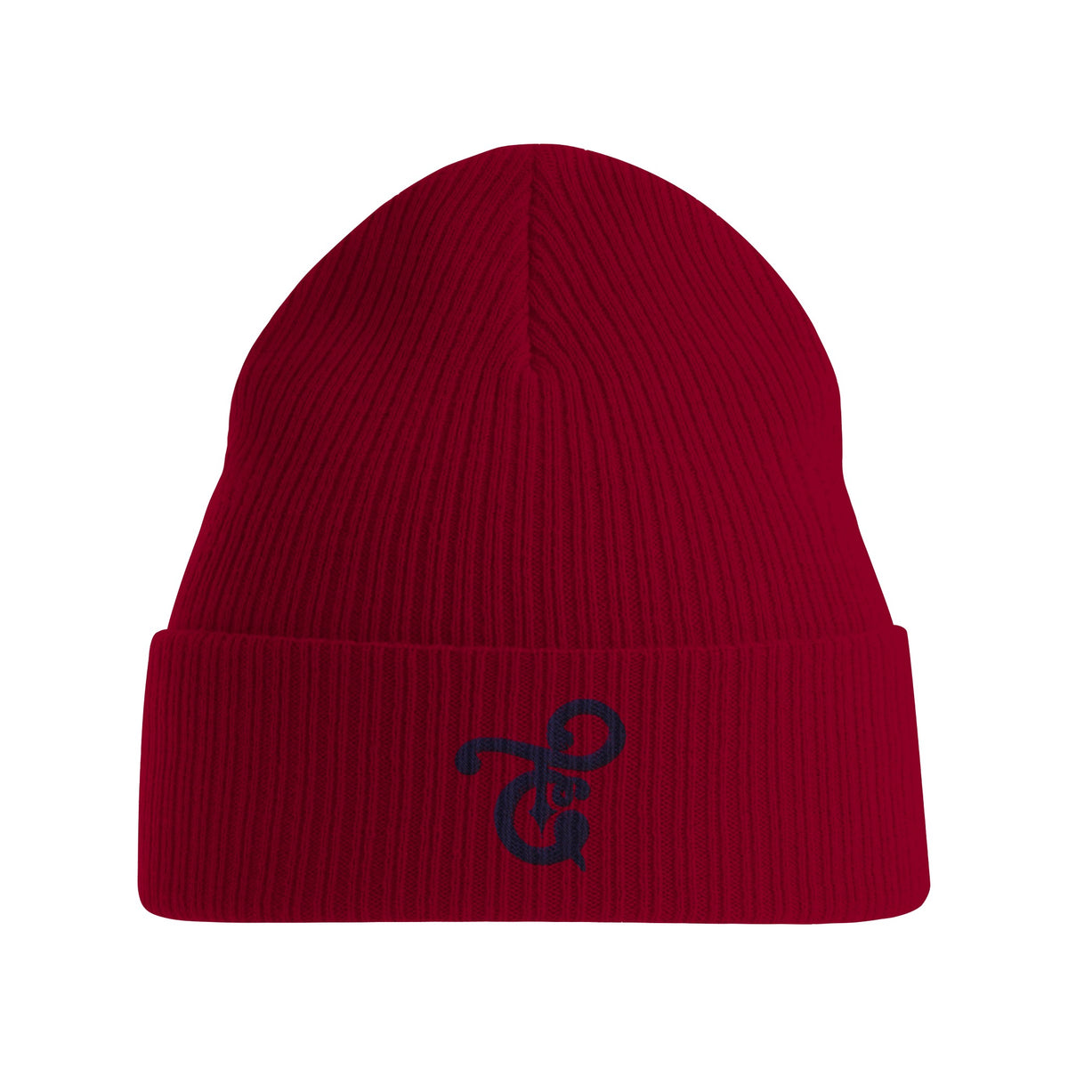 A black knit beanie featuring the Tafanji Creations logo embroidered on the front in white thread, displayed on a neutral background.

